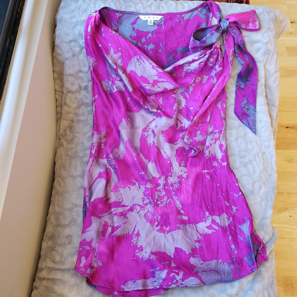 CAbi Purple Tie-Die Size S Cowl Neck Tie Shoulder